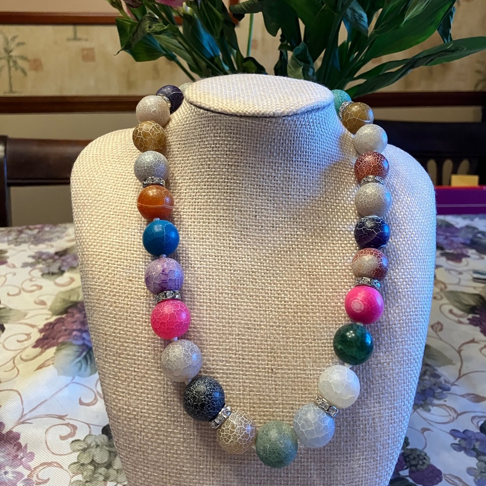 LUCAS LAMETH VINTAGE 925 STERLING SILVER MULTI COLOR QUARTZ GEMSTONE NECKLACE - Picture 5 of 10